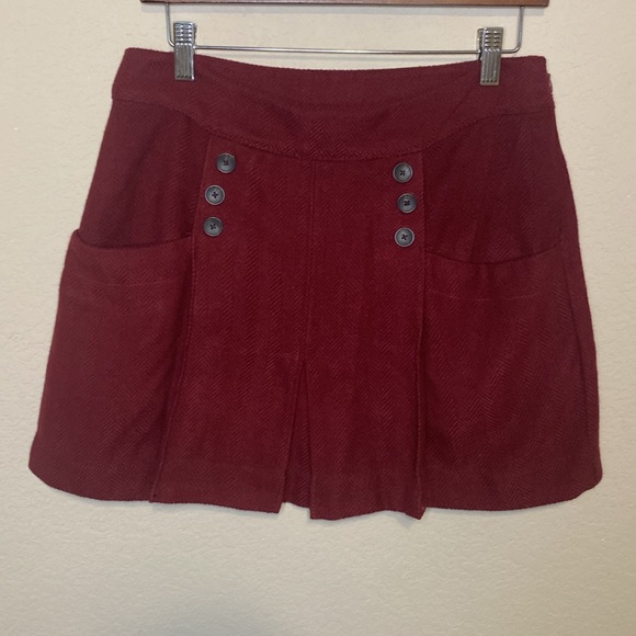 Free People Mini Burgundy Side Zip Skirt 10 - Picture 2 of 8